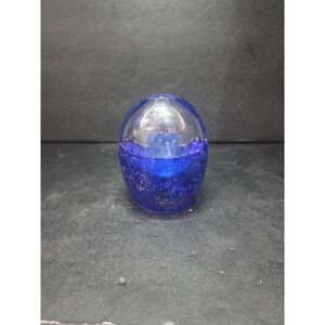 Glass Paperweight Oil Lamp Blue With Bubbles POLAND